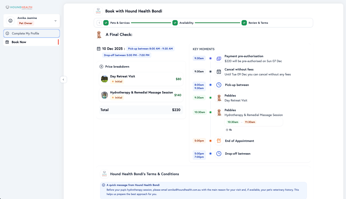 Complete booking review