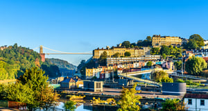clifton village in bristol with suspension bridge at background