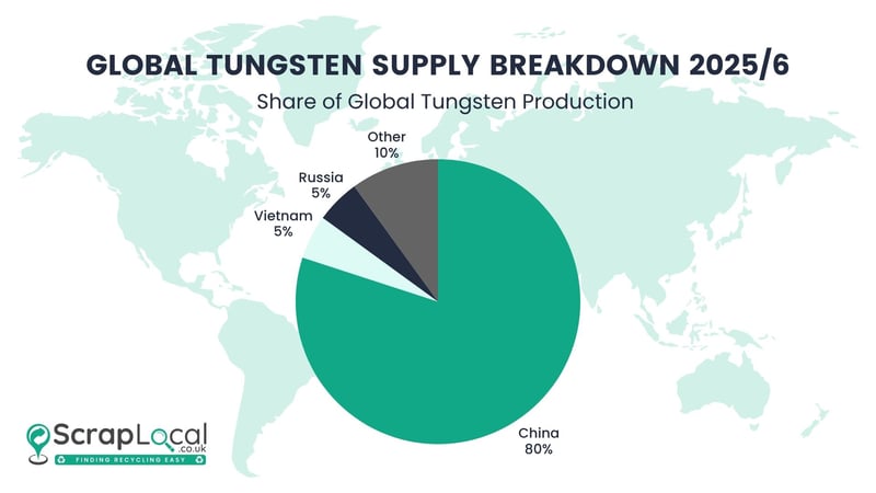 Global tungsten supply breakdown 2025/2026 - the share of global tungsten production