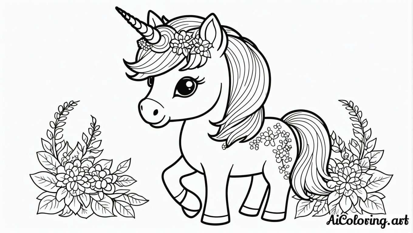 Free coloring page to print dancing unicorn flower crown