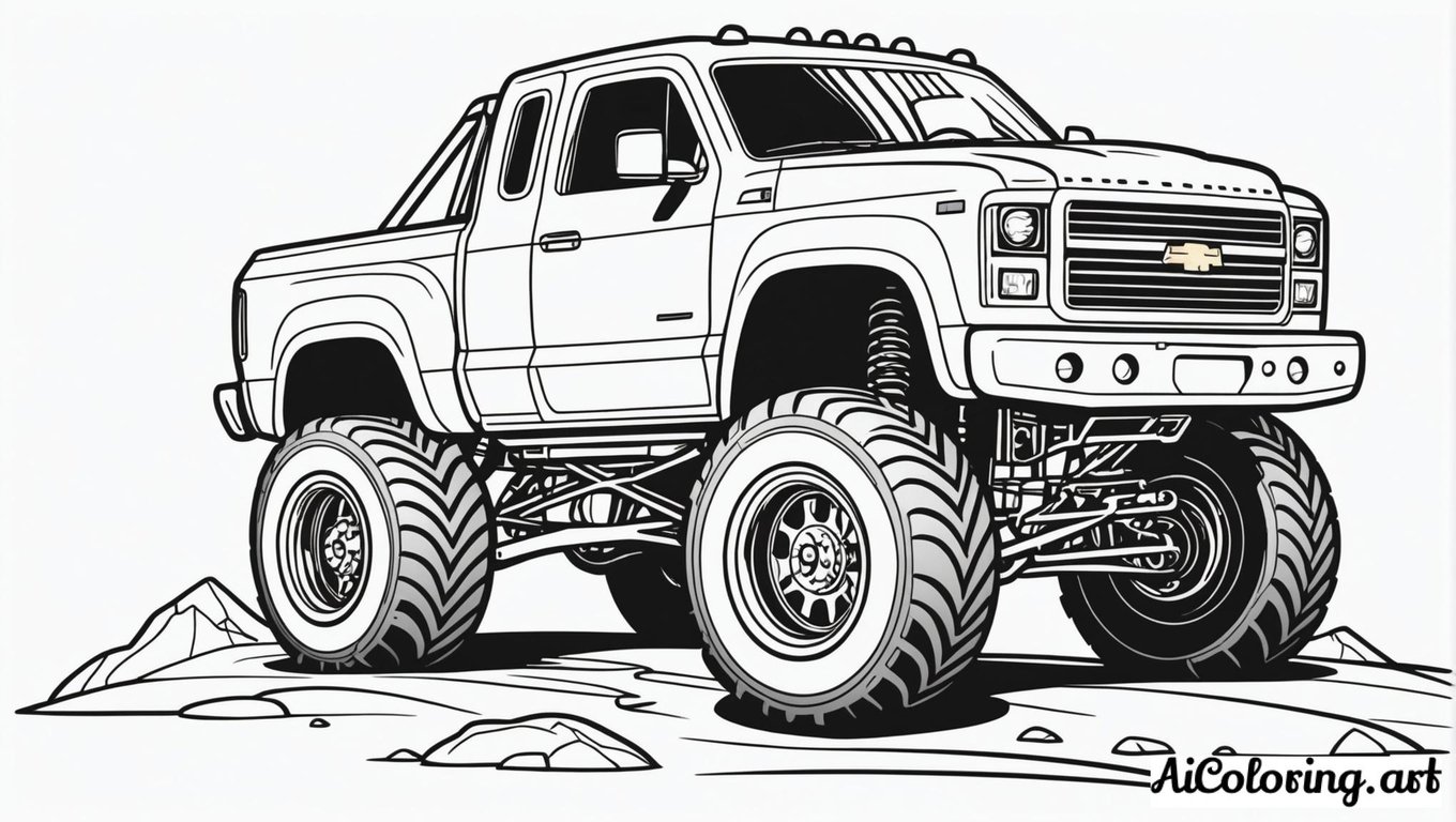 Free coloring page to print monster truck jumping cars