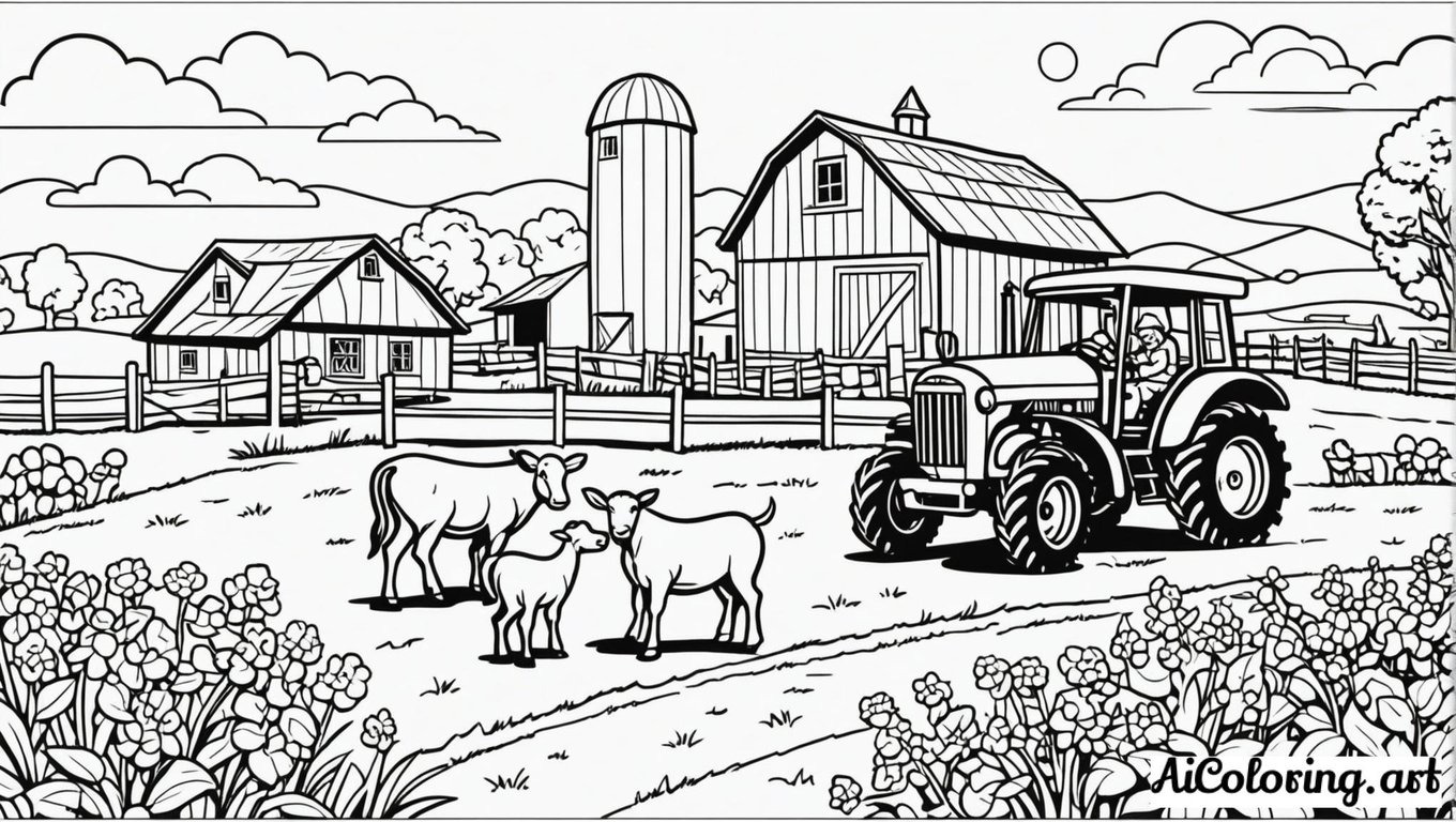 Free coloring page to print a farm