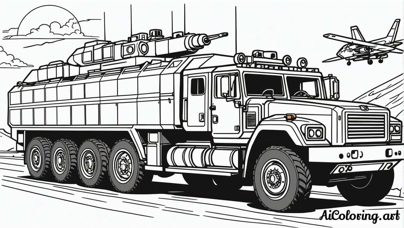 Free coloring page to print military vehicles convoy