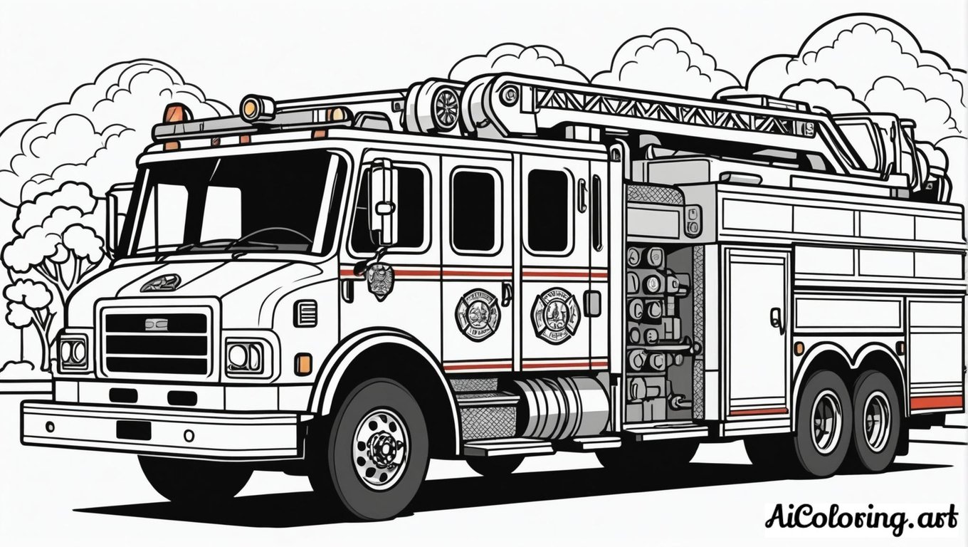 Free coloring page to print fire truck rescue mission