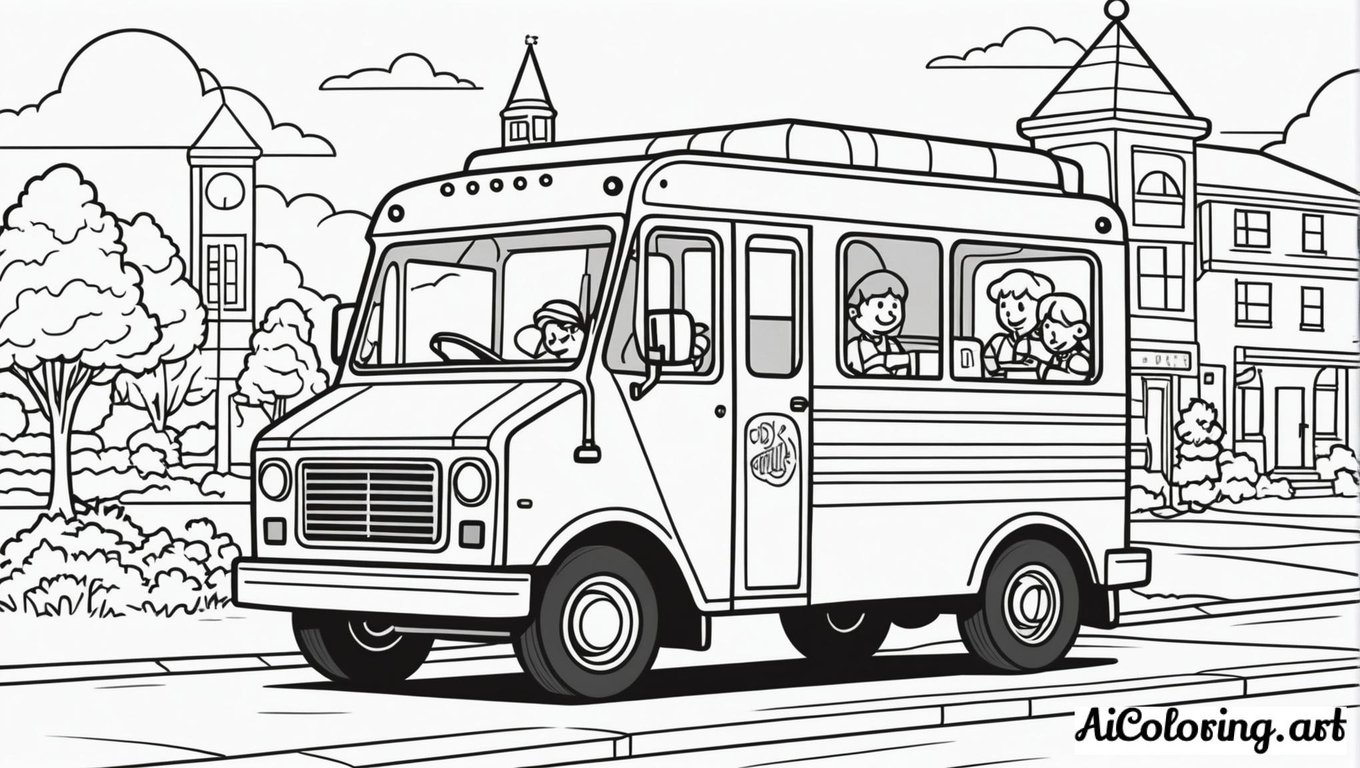 Free coloring page to print Ice cream truck on a