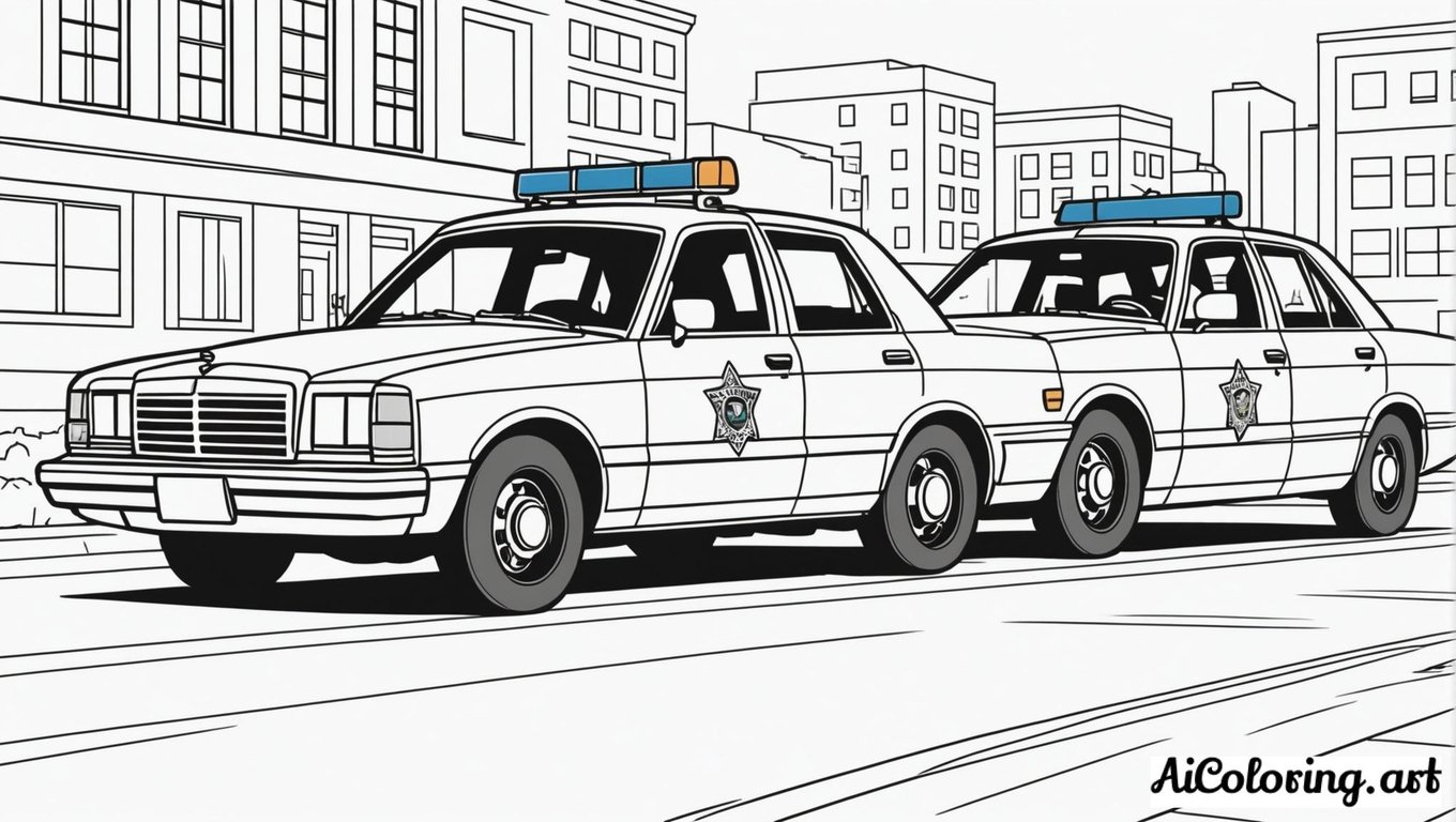Free coloring page to print police car chase scene