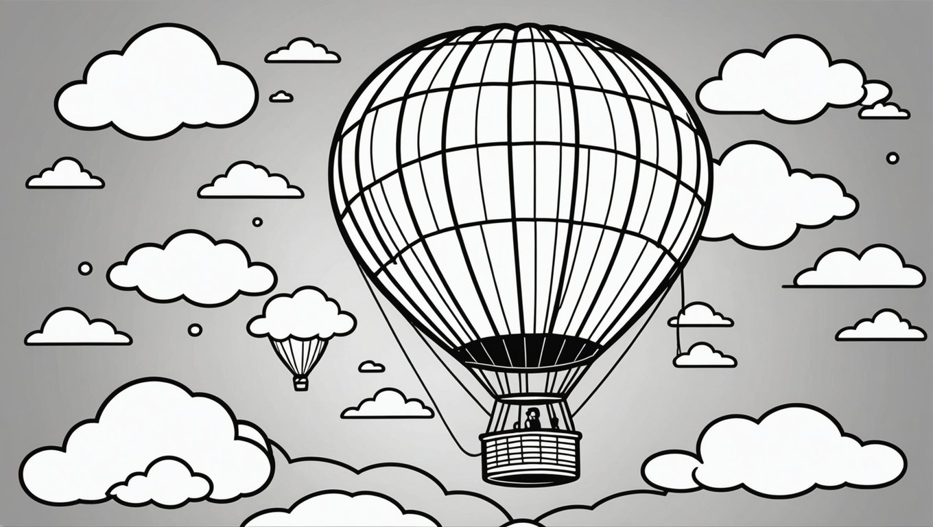 Vintage hot air balloon in clouds