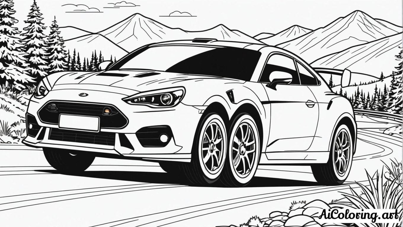 Free coloring page to print rally cars mountain road