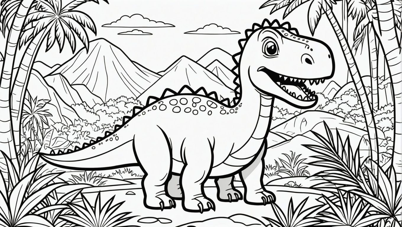 Friendly dinosaur in a jungle