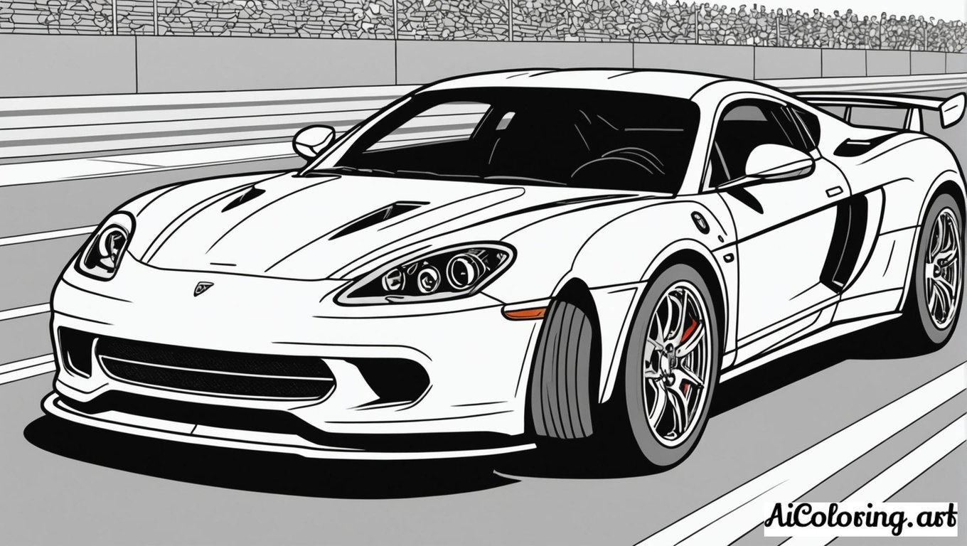 Free coloring page to print sports car racing track