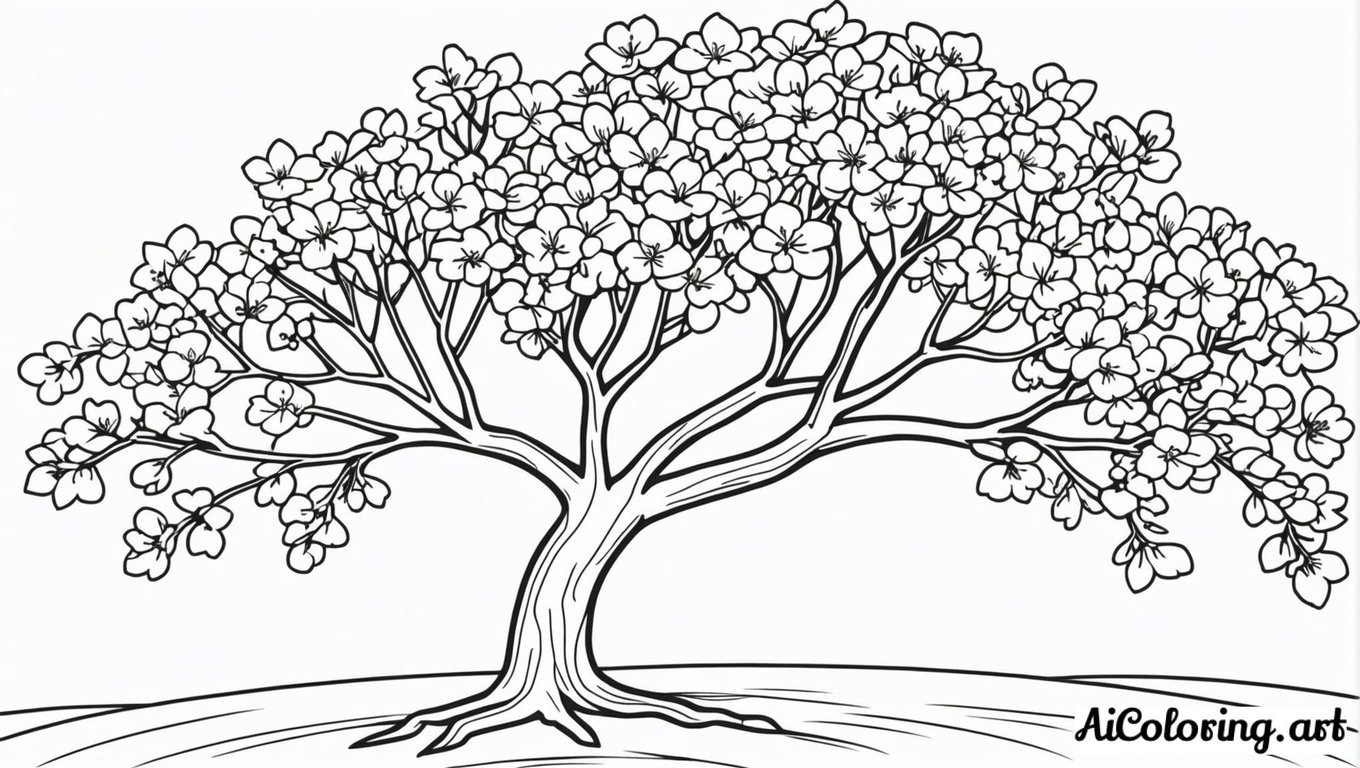 Free coloring page to print spring cherry blossom tree branch