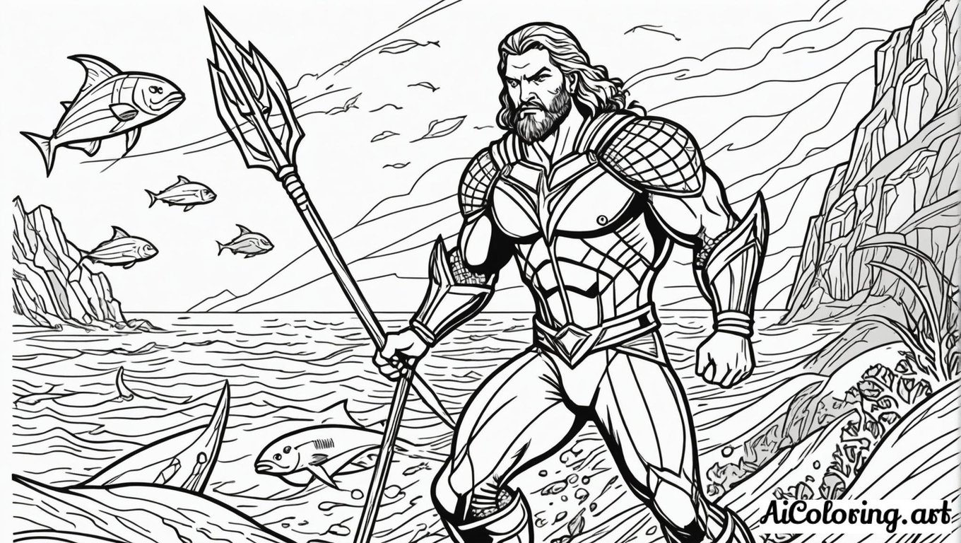 Free coloring page to print aquaman ocean battle scene