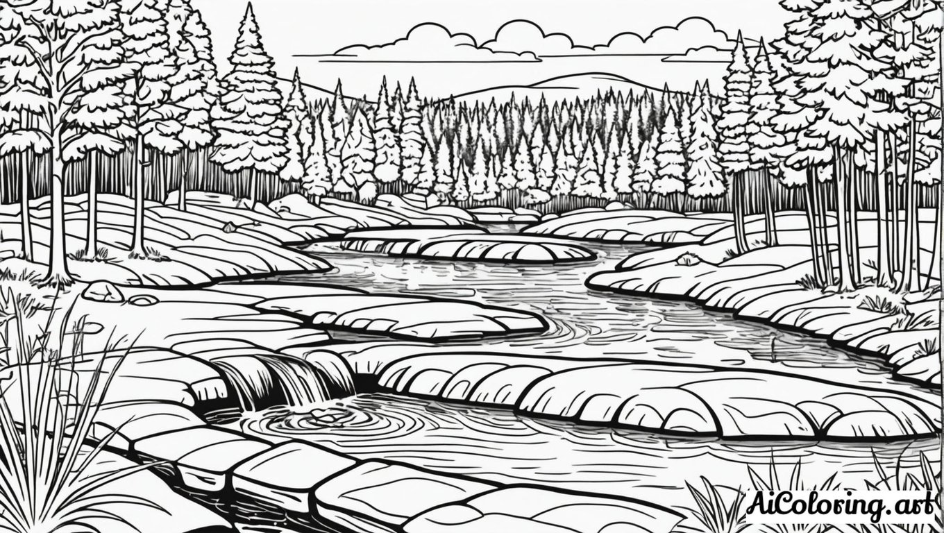 Free coloring page to print beaver building dam scene