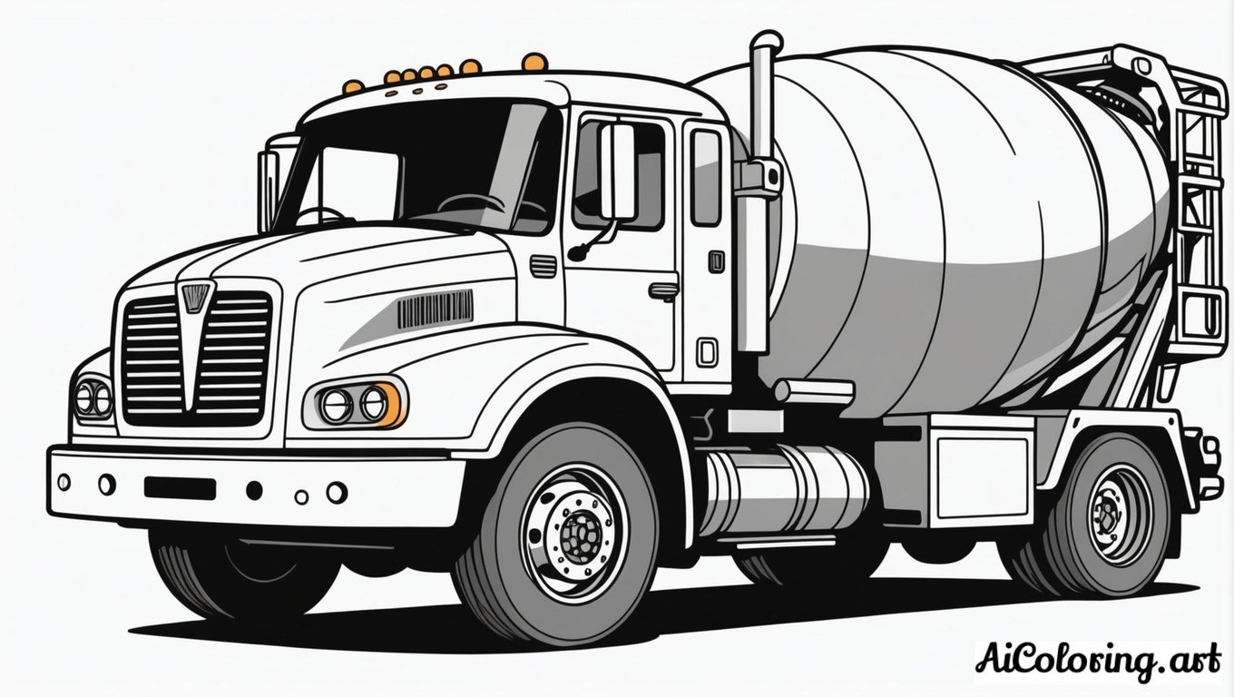 Free coloring page to print cement mixer truck pouring
