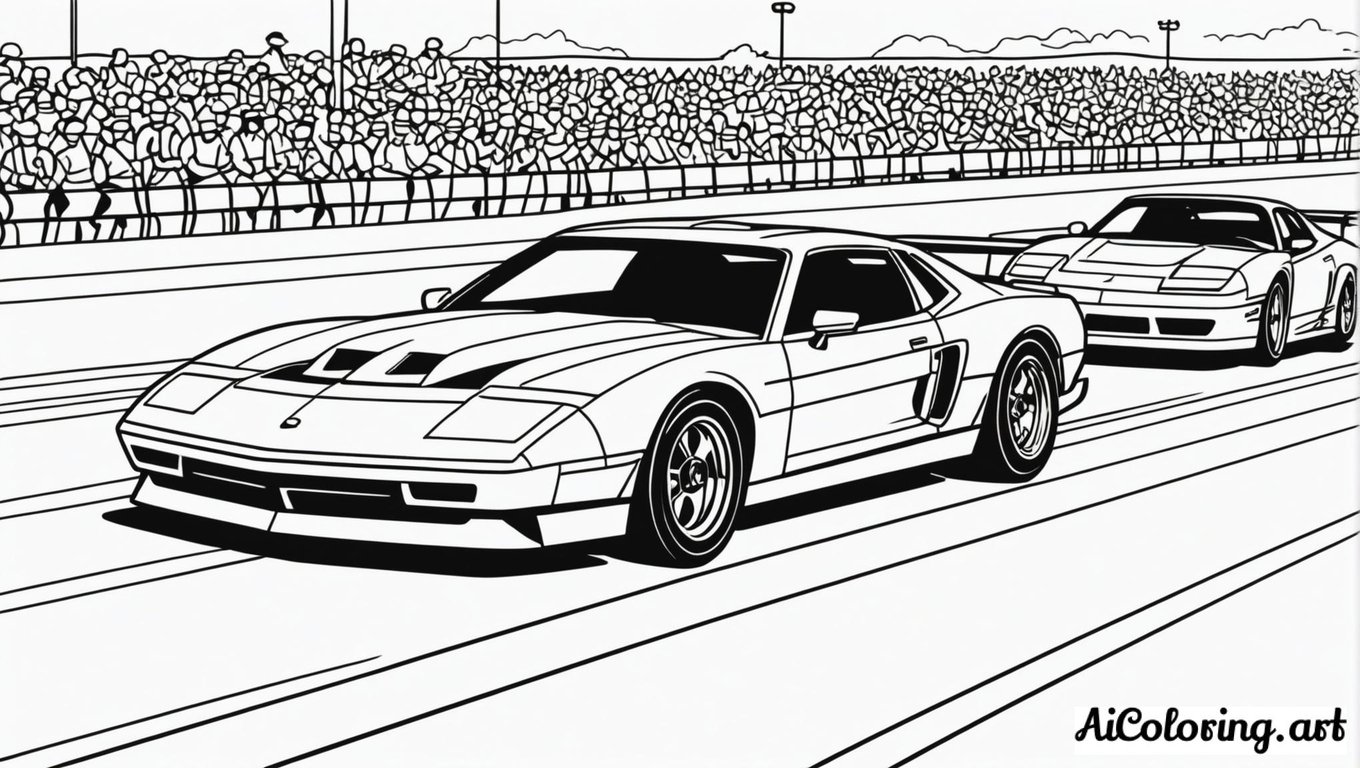 Free coloring page to print drag racing showdown cars