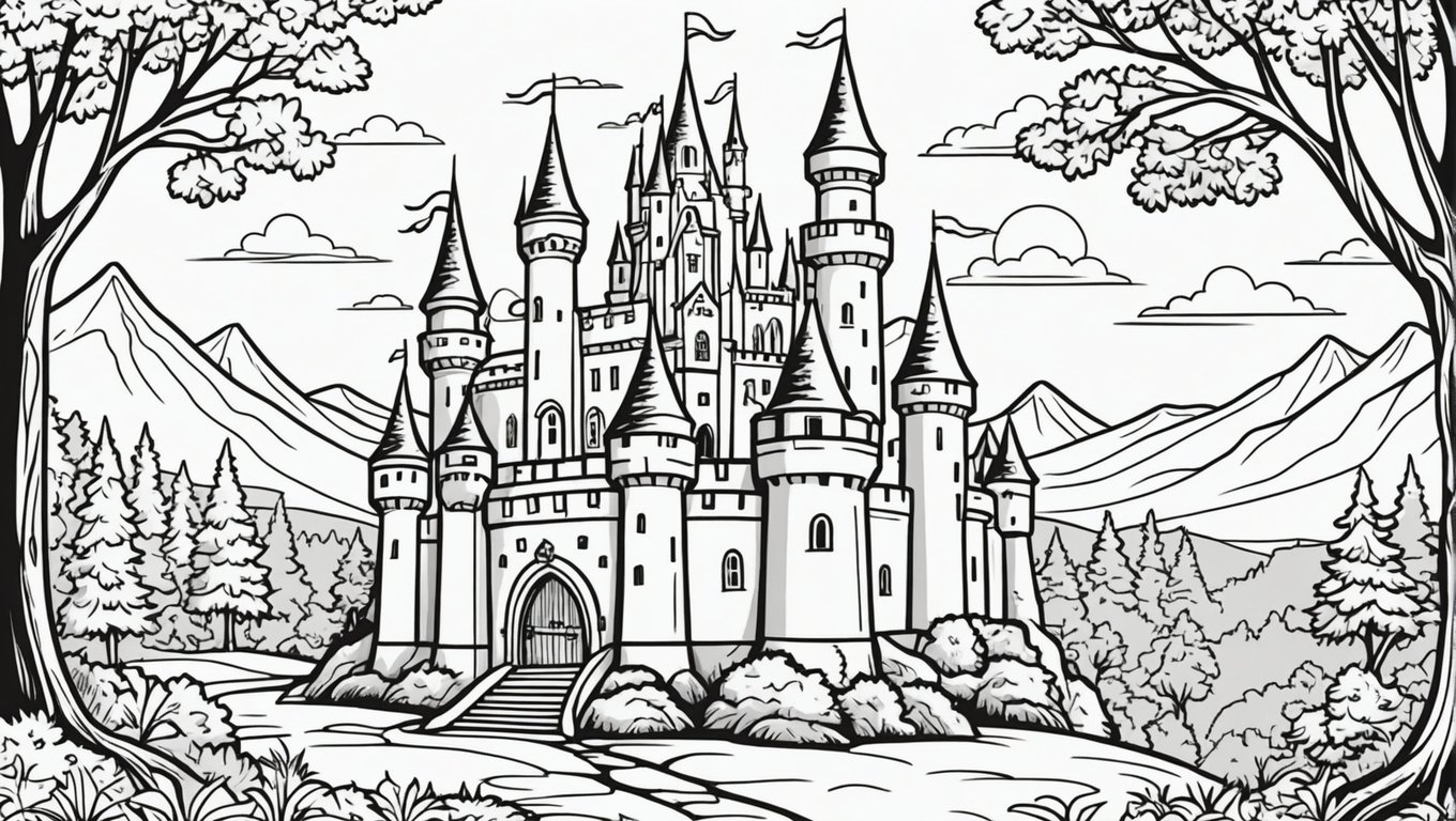 Magical castle in a fantasy forest