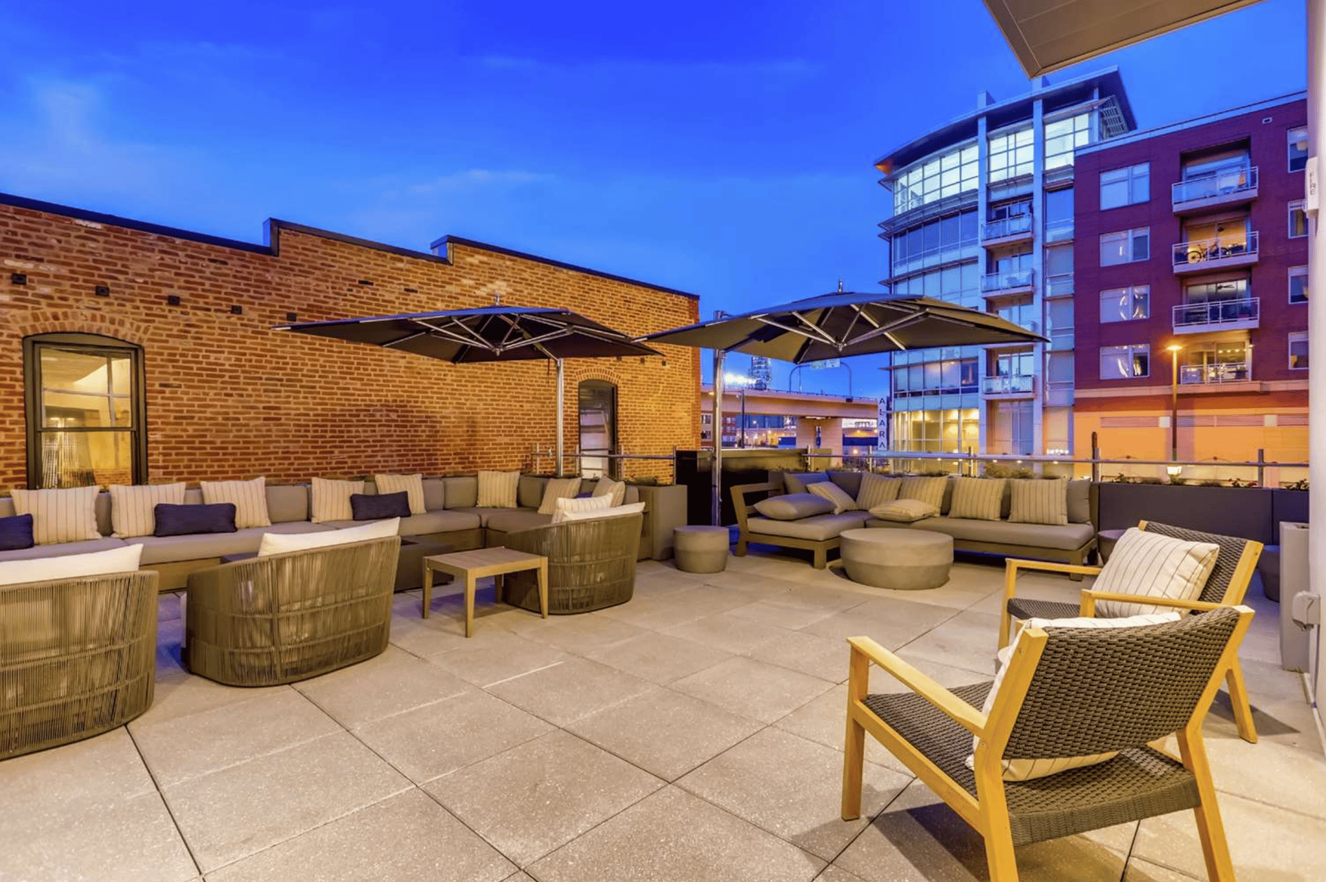 Night Outdoor Seating | Hilton Garden Inn Denver Union Station, CO