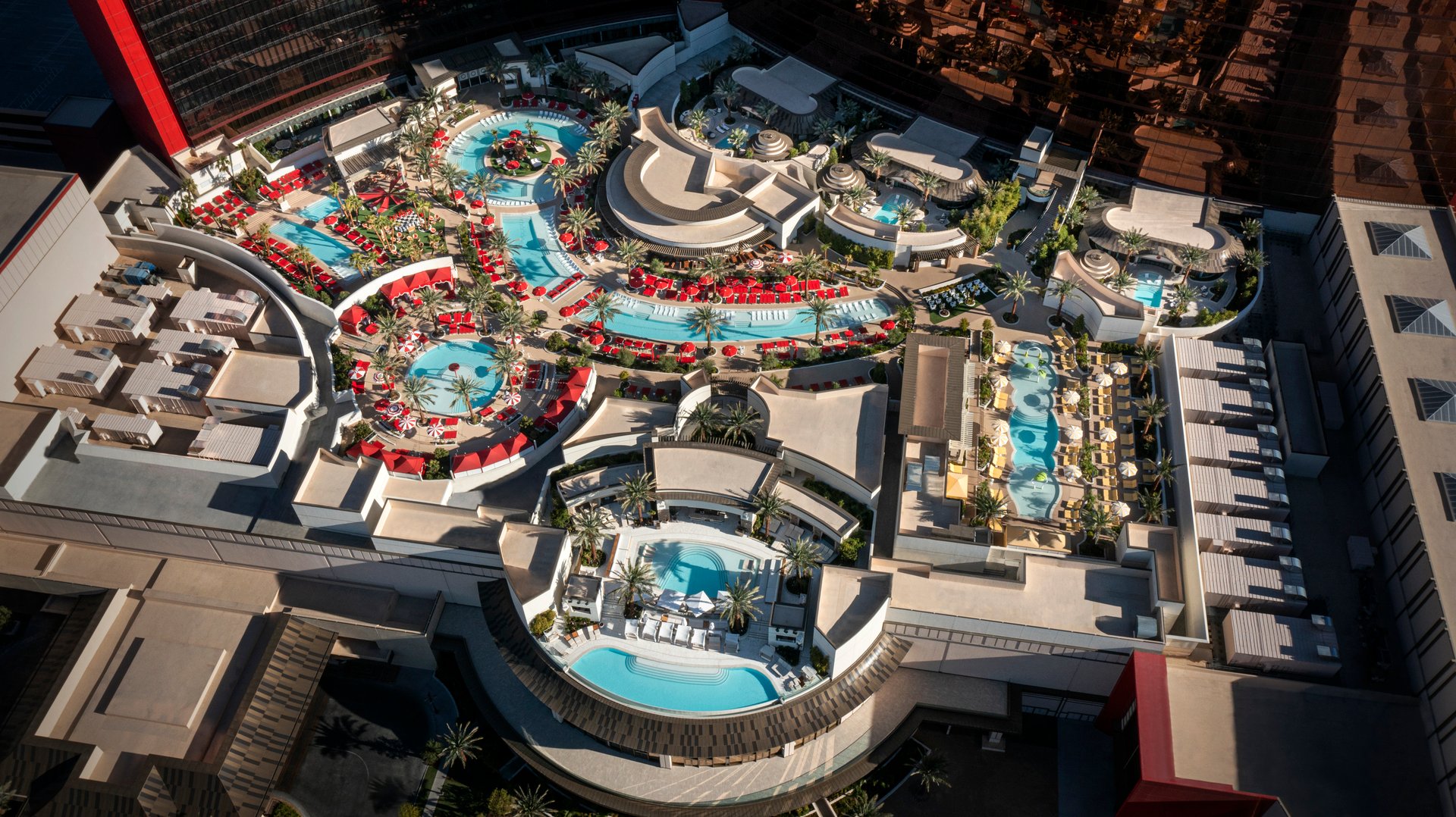 Drone Shot of Pool 2 | Crockfords Las Vegas, LXR Hotels and Resorts