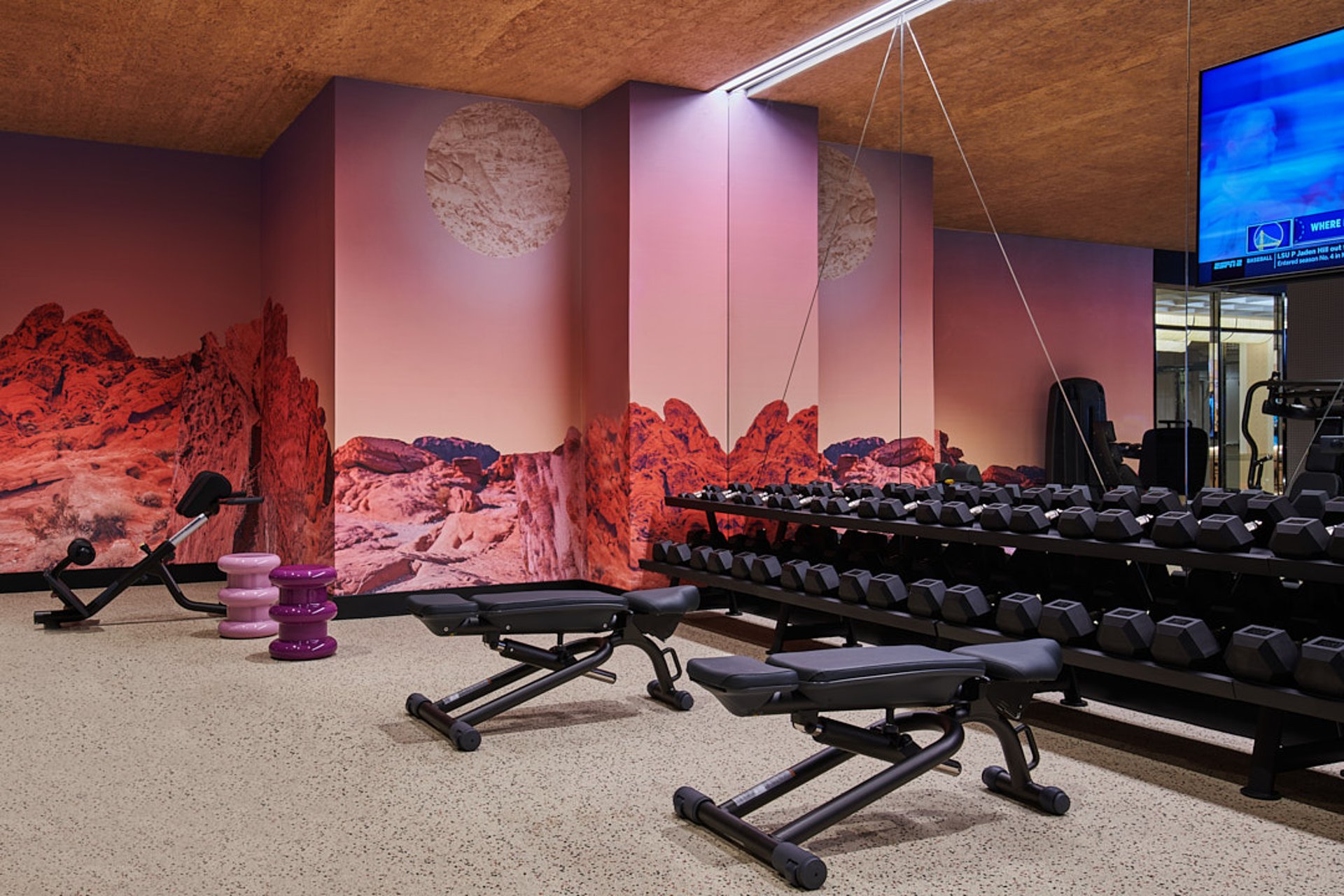 Fitness Center Bench Weights | Virgin Hotels Las Vegas, Curio Collection by Hilton