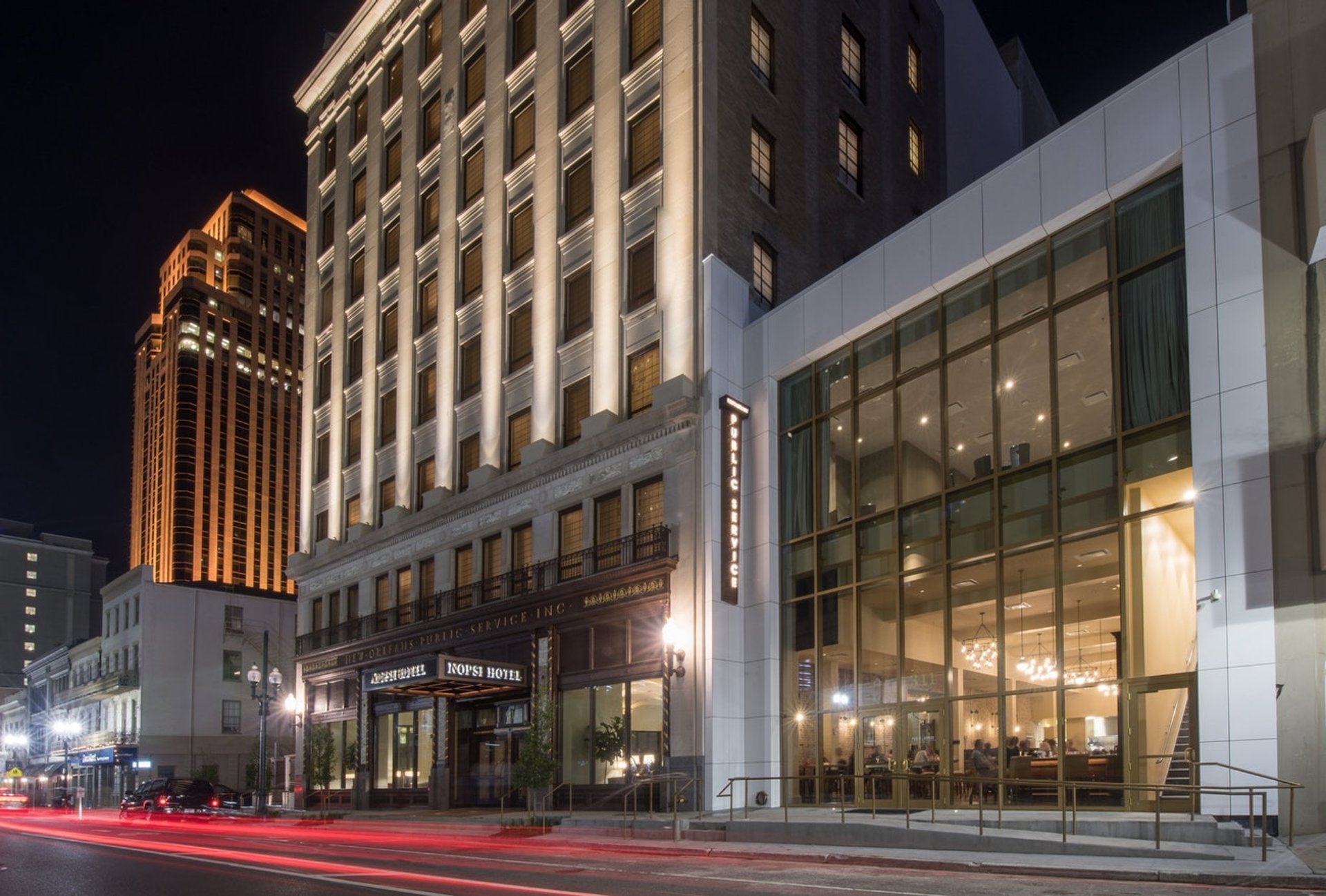 NOPSI_and_Public_Service_Exterior_-_Night_S.jpg | NOPSI Hotel, New Orleans