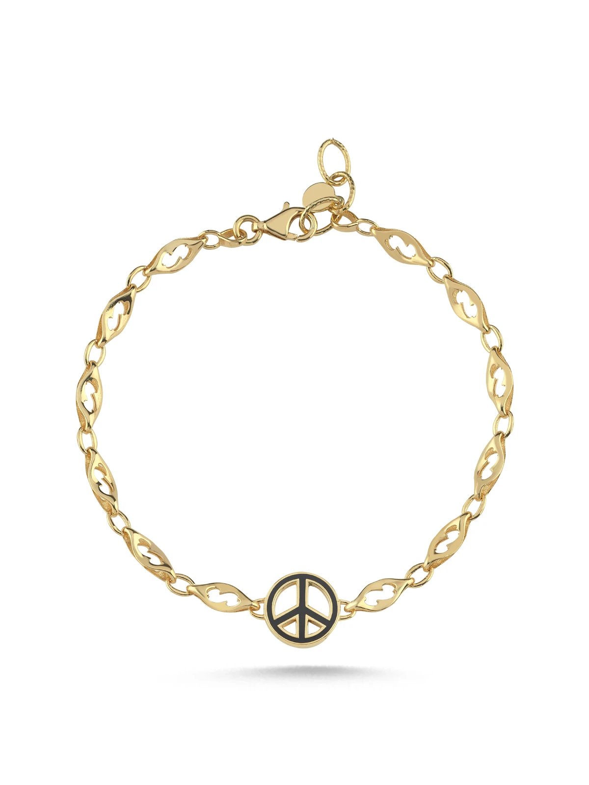 Barış Sembollü Mineli Altın Bileklik