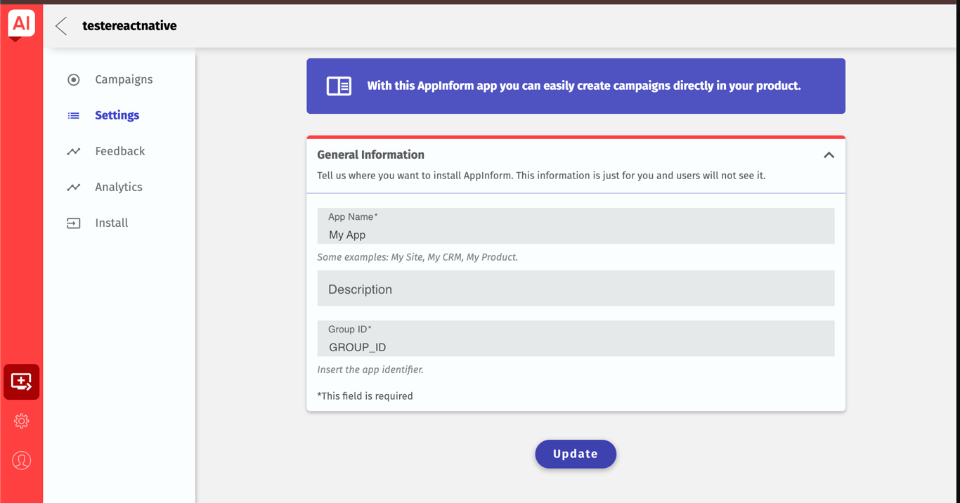 App Inform Group Id Configuration