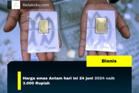 Harga emas Antam hari ini 24 juni 2024 naik 3.000 Rupiah