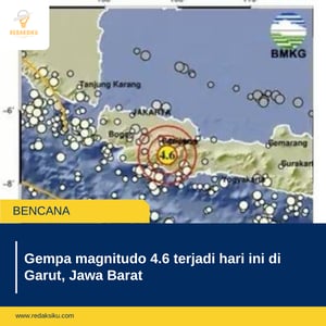 Gempa magnitudo 4.6 terjadi hari ini di Garut, Jawa Barat