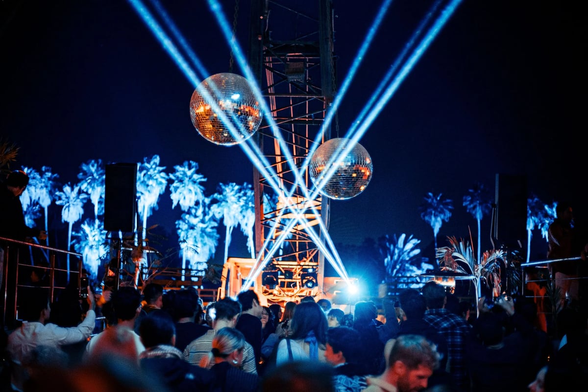 Lasers and disco balls over the crowd at CRANIA