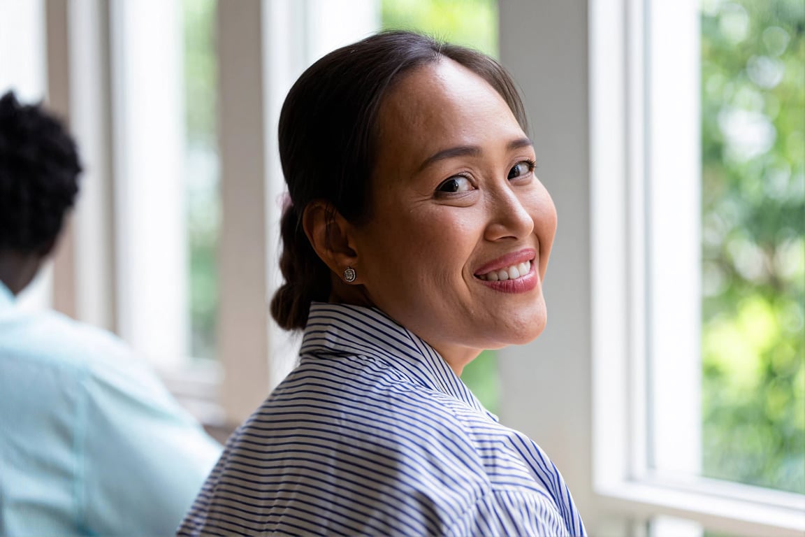 Woman smiling, representing the patient behind every compounded prescription