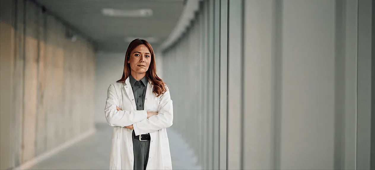 Portrait of Dr. Sarah Chen in a white coat