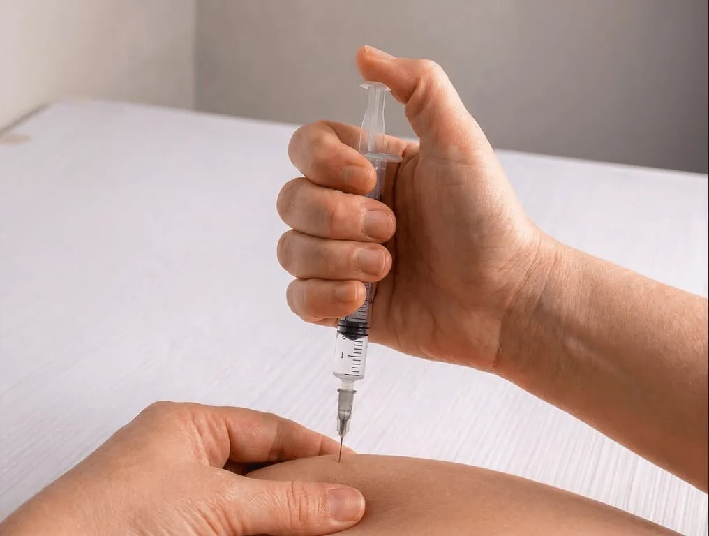 Injecting with a short insulin-grade needle