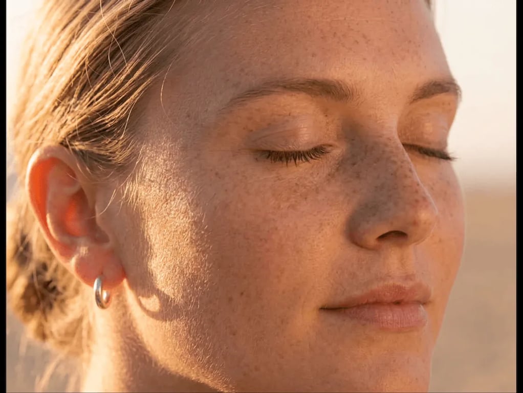 Woman with closed eyes in warm sunlight