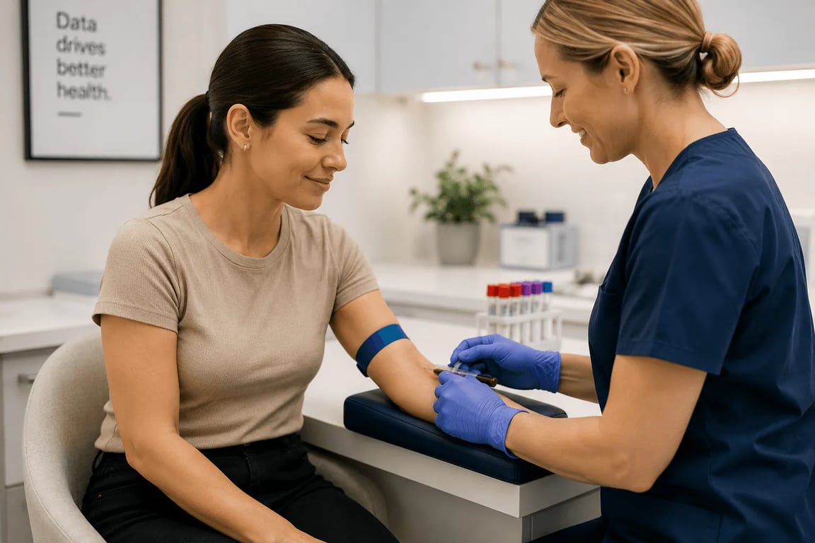 Nurse drawing a blood sample from a member's arm