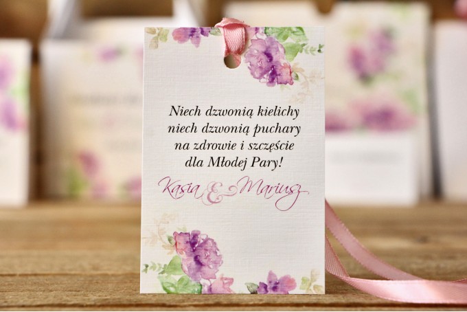 Ślubne Zawieszki na butelki weselne z kolekcji Malowane Kwiaty