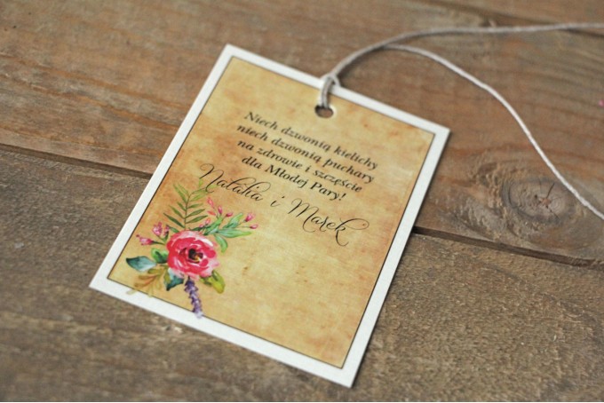 Ślubne Zawieszki na butelki weselne z kolekcji Karmelowe