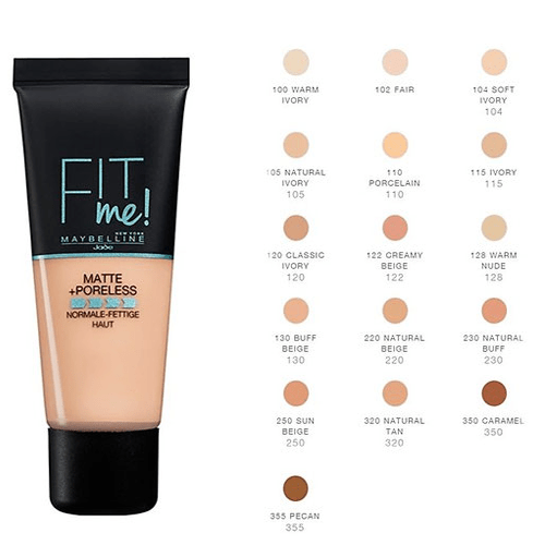 ميبلين فيت مي كريم اساس 128 مات اند بورليس 30مل Maybelline Fit Me Matte And Poreless Foundation