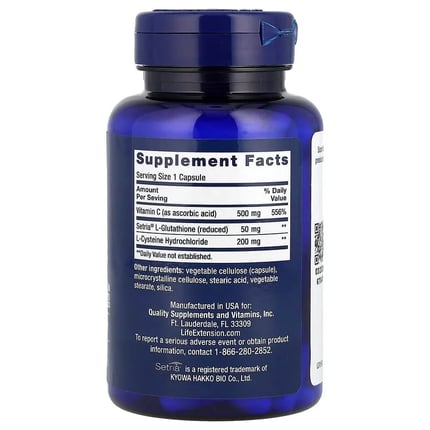 لايف إكستانشن كبسولات جلوتاثيون وسيستين وفيتامين سي 100 كبسولة Life Extension Glutathione Cysteine & C
