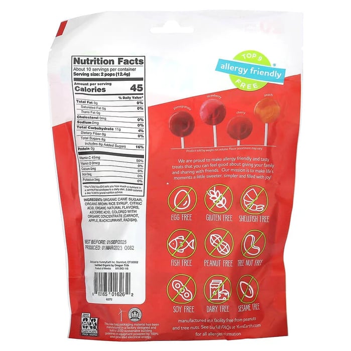 يم ايرث مصاصات عضوية 20 قطعة YumEarth Organic Pops Assorted Flavors 20 Pops