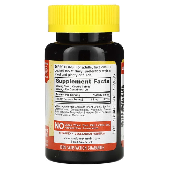 صندانس فيتامينز‏ حديد 65 ملجم 100 قرص مغلف Sundance Vitamins, Iron, 65 mg, 100 Coated Tablets