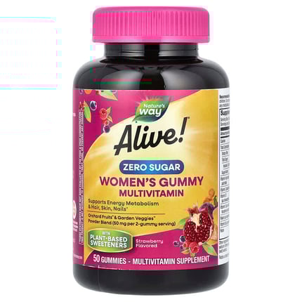 ناتشرز واي‏ علكة فيتامينات متعددة للنساء خالي من السكر بالفراولة 50 علكة Nature's Way Alive Women's Gummy Multivitamin Zero Sugar Strawberry