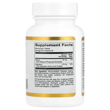 كاليفورنيا غولد نيوتريشن‏ خلابة المغنيسيوم المعززة بالكالسيوم 90 قرص California Gold Nutrition Magnesium Chelate