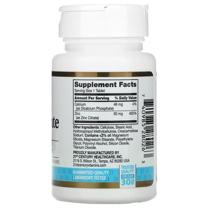 21 سينتري‏ سترات الزنك 50 ملجم 60 قرص 21st Century Zinc 50 mg (Citrate)