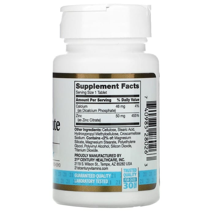 21 سينتري‏ سترات الزنك 50 ملجم 60 قرص 21st Century Zinc 50 mg (Citrate)