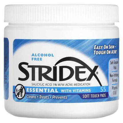 ستريدكس الأخضر لتنظيف البشرة وعلاج الحبوب 55 قطنة Stridex Essential Alcohol Free Pads