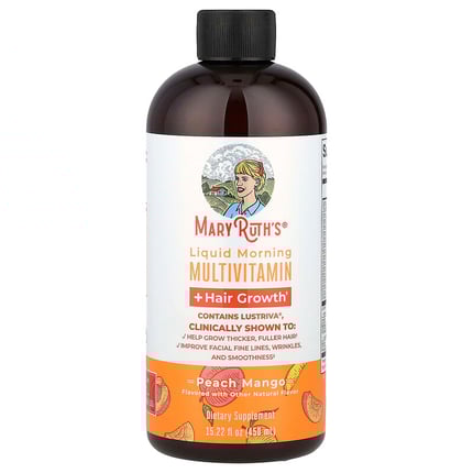 ماري روث سائل لنمو الشعر فيتامينات متعددة المعادن بالمانجو والخوخ 450مل MaryRuth's Liquid Morning Multivitamin + Hair Growth Peach Mango