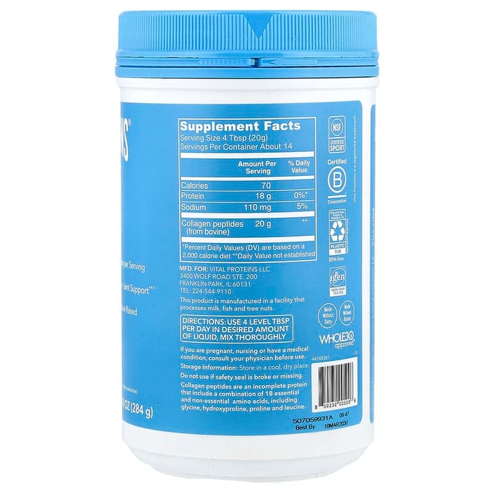 فيتال بروتينز كولاجين بيبتيد خالي من النكهات 284جم Vital Proteins Collagen Peptides