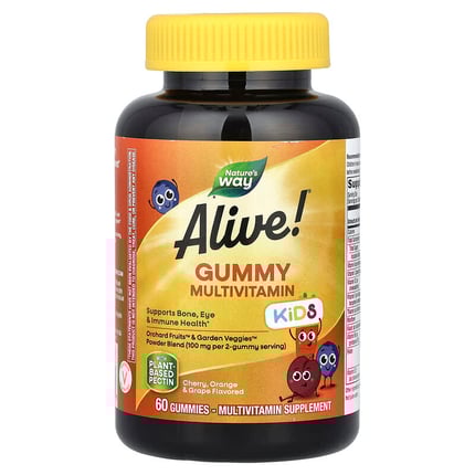ناتشرز واي علكة متعدد فيتامينات للمضغ للأطفال بنكهات الكرز والبرتقال والعنب 60 علكة Nature's Way Alive Kids Gummy Multivitamin Cherry Orange & Grape 60 Gummies