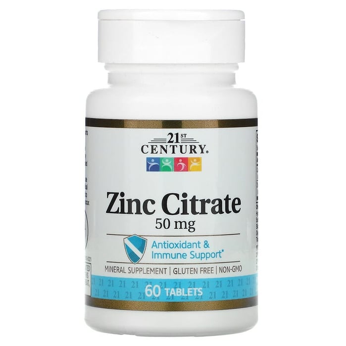 21 سينتري‏ سترات الزنك 50 ملجم 60 قرص 21st Century Zinc 50 mg (Citrate)