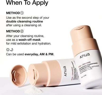 انوا بودرة بخلاصة الأرز و السيراميد منظفة للوجه 40جم Anua Rice Enzyme Brightening Cleansing Powder